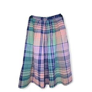 Vintage Plaid Maxi Skirt in Green and Pink